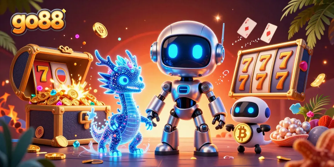 Experience thrilling wins at go88's vibrant casino scene with robots, treasures, and games.