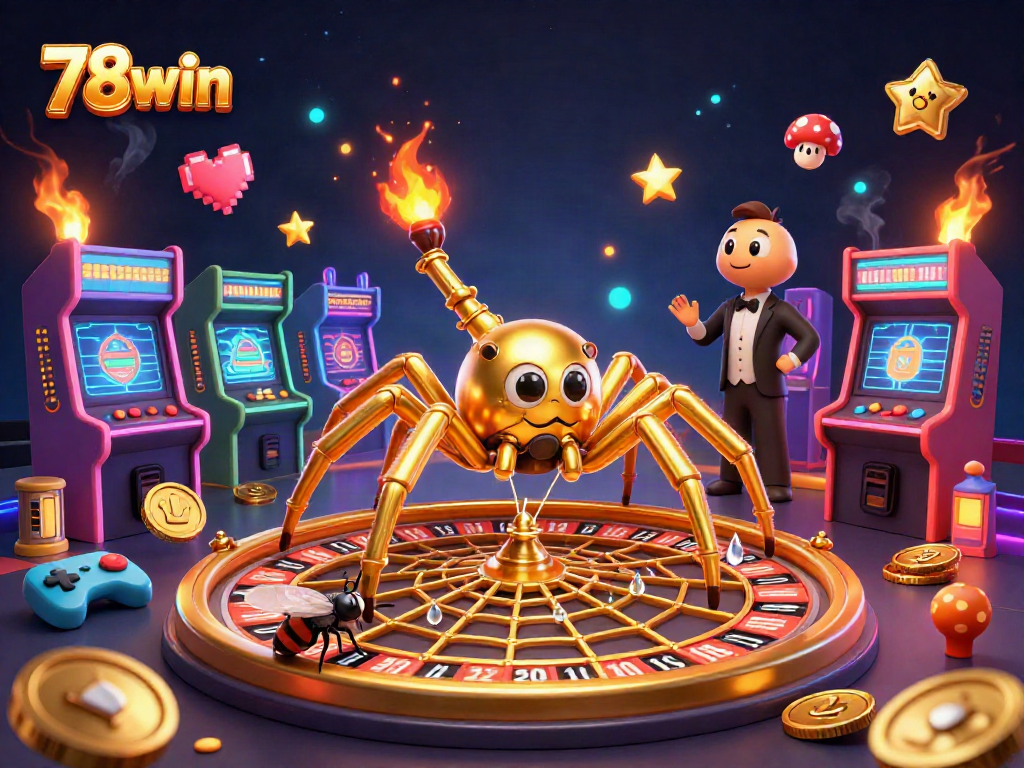Engage with vibrant gaming at 78win featuring a 3D cartoon spider and centipede croupier.