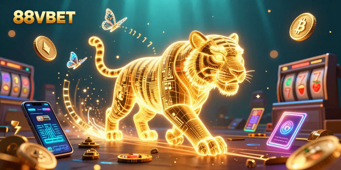 Engage with 88VBET's vibrant digital casino scene featuring a neon golden tiger.