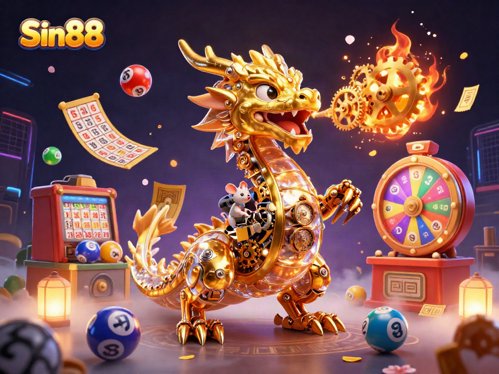 Experience thrilling gameplay at Sin88 with vibrant lottery elements and a powerful dragon.