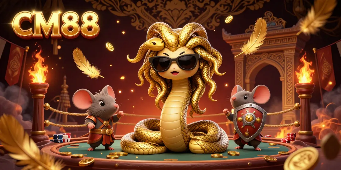 Experience the thrill of gaming at CM88 with lively characters and dynamic effects in this action-packed casino scene.