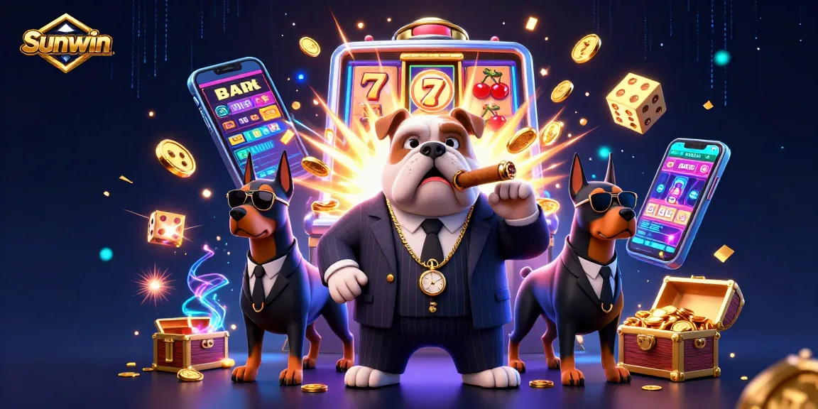 Experience the thrill of Sunwin with vibrant casino games, gold coins, and dynamic characters.