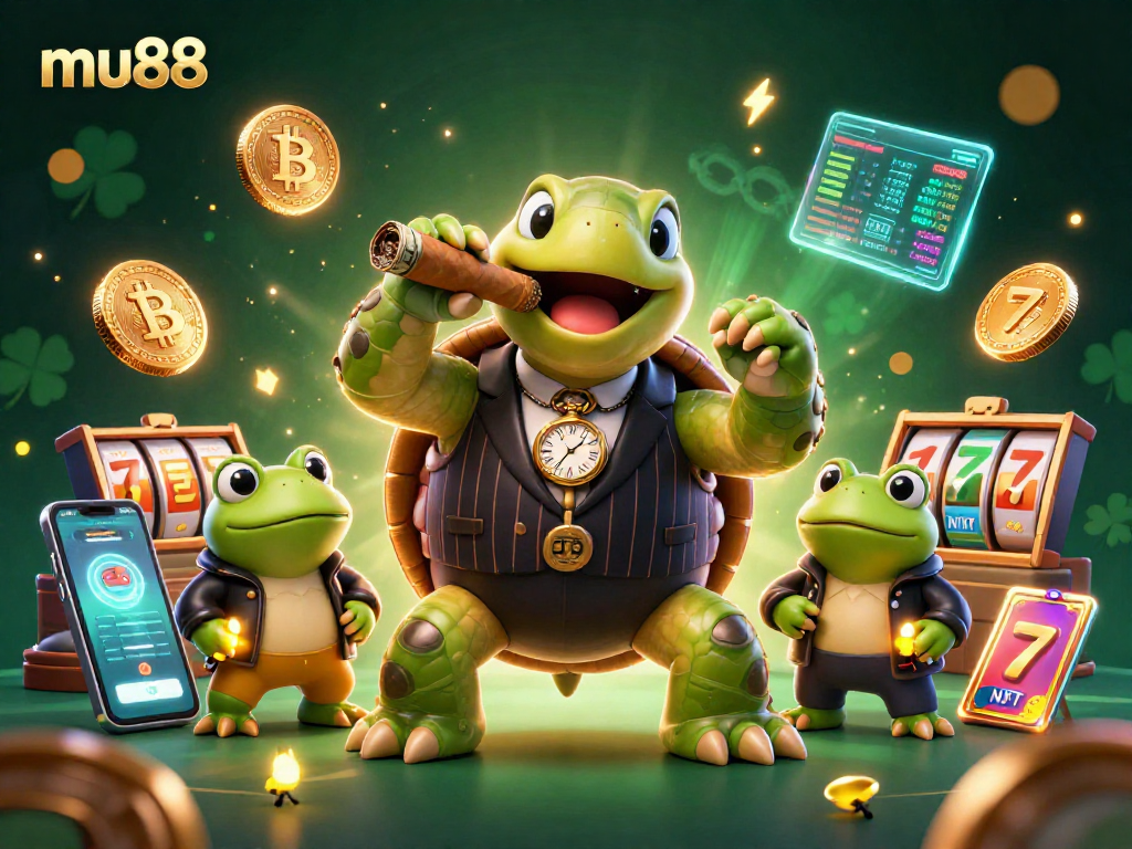 Experience dueling fortunes with mu88 in this vibrant 3D casino-themed illustration filled with rich characters and elements.