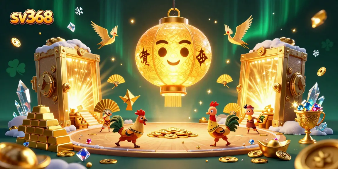 Experience thrilling cockfighting at sv368's vibrant gaming arena with golden treasures and lucky motifs.