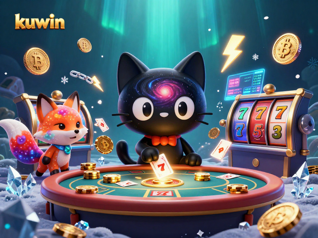 Experience thrilling gaming action at kuwin casino with interactive black hole cat and colorful nebula fox.