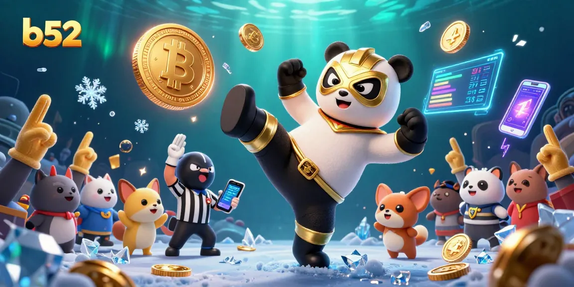 Join the excitement at b52 with panda wrestling and neon crypto elements.