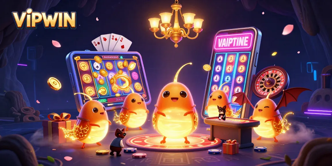 Engage with VIPWIN's casino experience featuring vibrant glowworms illuminating a wild gambling scene.