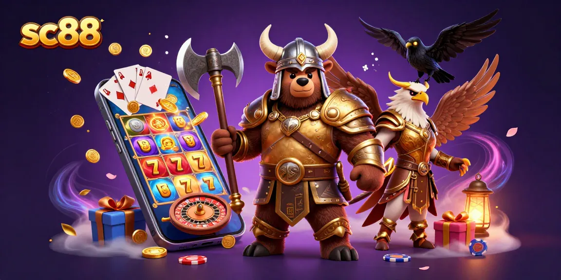 Experience thrilling slot action with sc88 in this vibrant 3D illustration featuring epic characters.