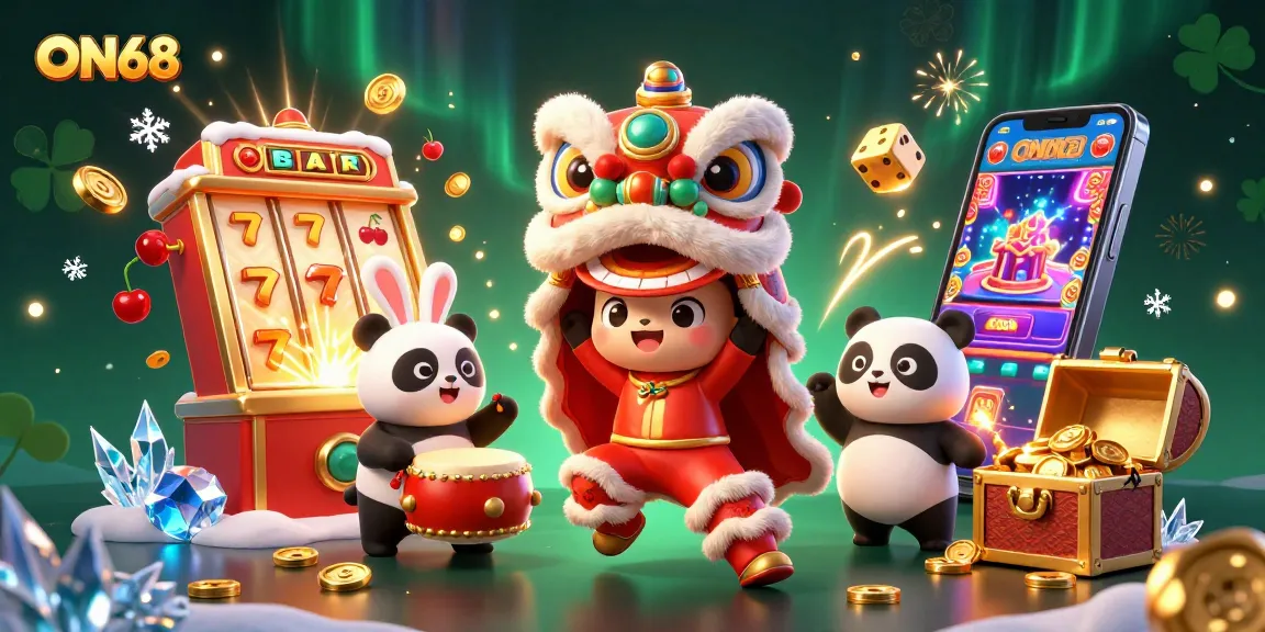 Experience exciting gaming at ON68 with vibrant characters and dazzling casino elements.