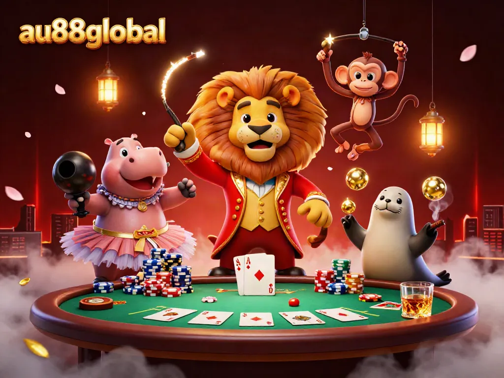 Experience excitement at au88global with a colorful casino scene featuring interactive characters and games.