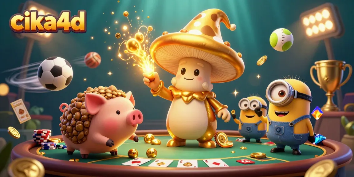 Cika4d leads with poker excitement, showcasing 3D characters in a vibrant casino scene.