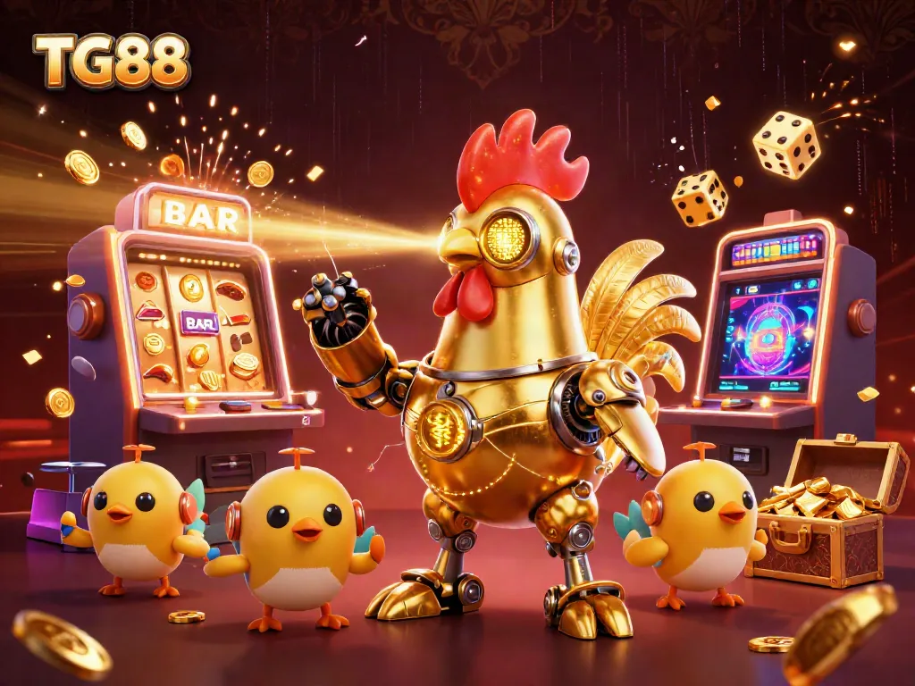 Engage with TG88's thrilling casino action featuring vibrant slot machine explosions and captivating characters.