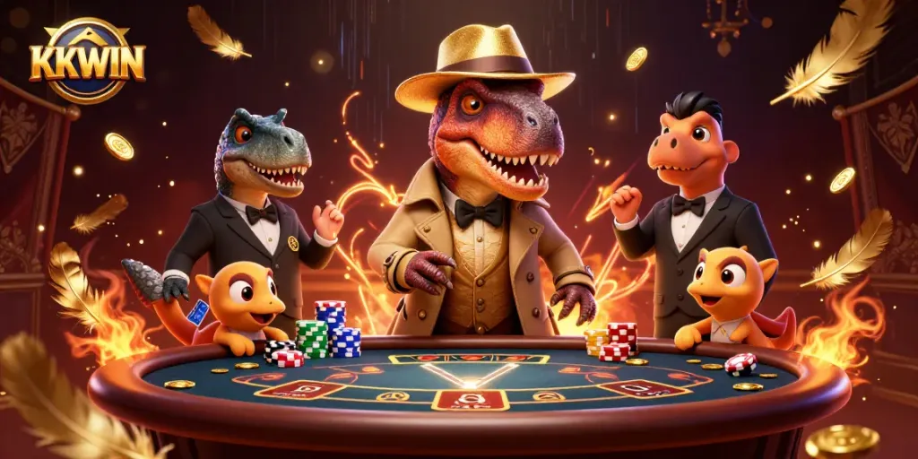 KKWIN velociraptor card counter blends into blackjack table scene with dynamic gambling elements