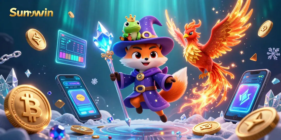 Engage with the Sunwin mythical wizard fox and phoenix in a vibrant casino atmosphere.