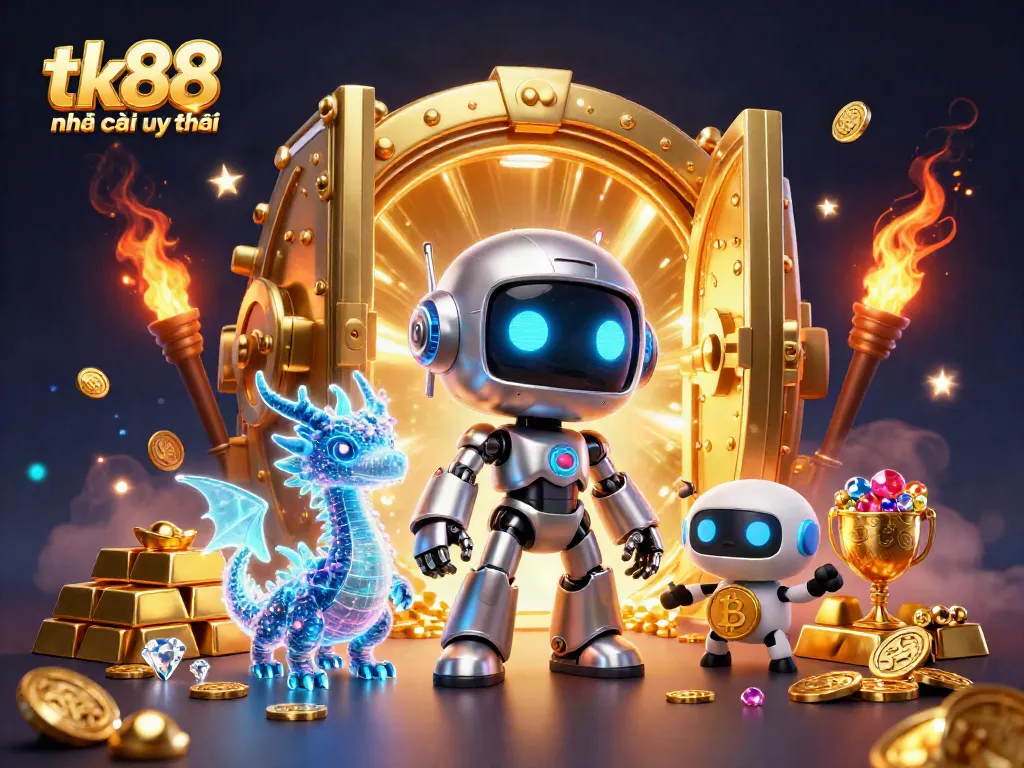 Experience tk88 nhà cái uy tín with exciting 3D characters amidst a treasure-rich casino environment.