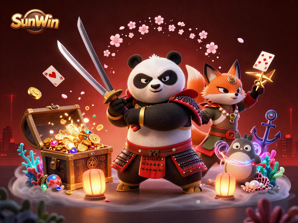 Engage with SunWin's thrilling online casino atmosphere featuring animated characters and vibrant game elements.