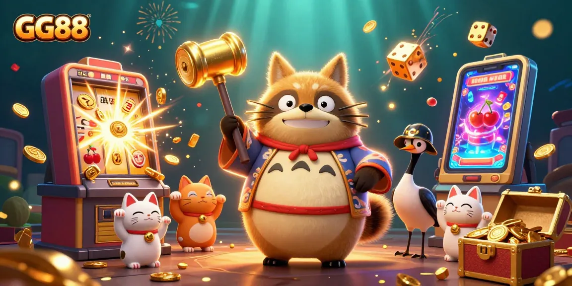 Play exciting slots with GG88's colorful characters amidst a jackpot explosion.