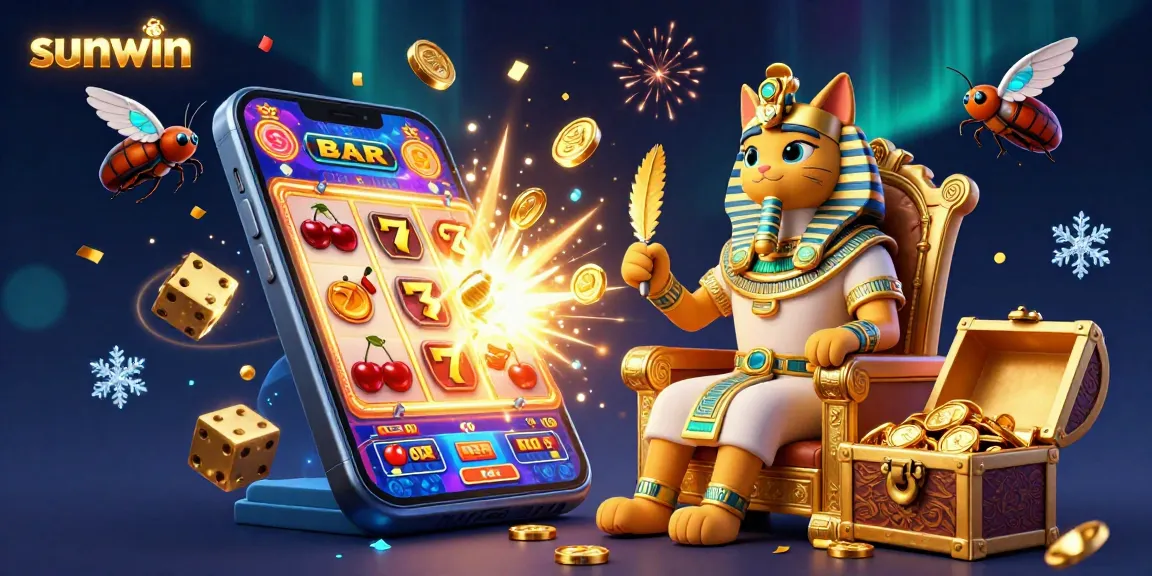 Engage in thrilling gameplay with sunwin slot games amid a vibrant 3D casino scene.