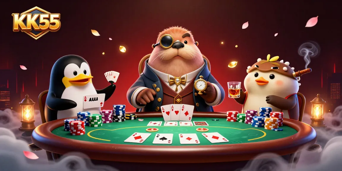 Play poker with KK55 at an underwater table featuring a bluffing pufferfish