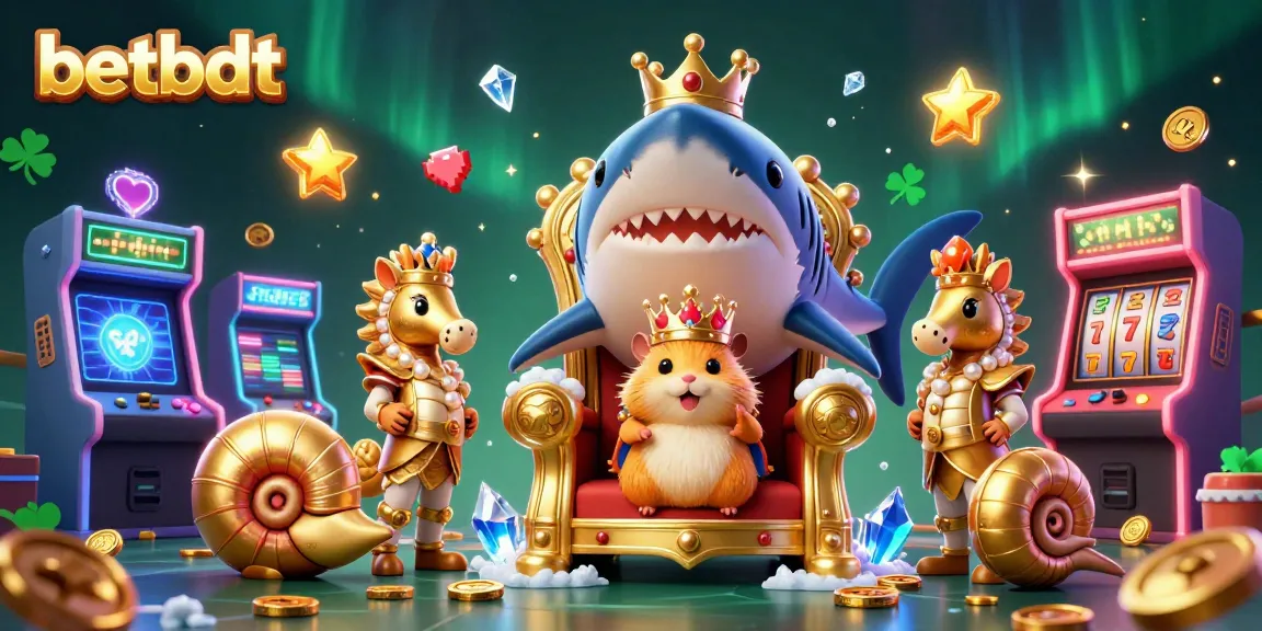 Engage with betbdt's vibrant casino scene featuring a golden hamster king and gaming elements.