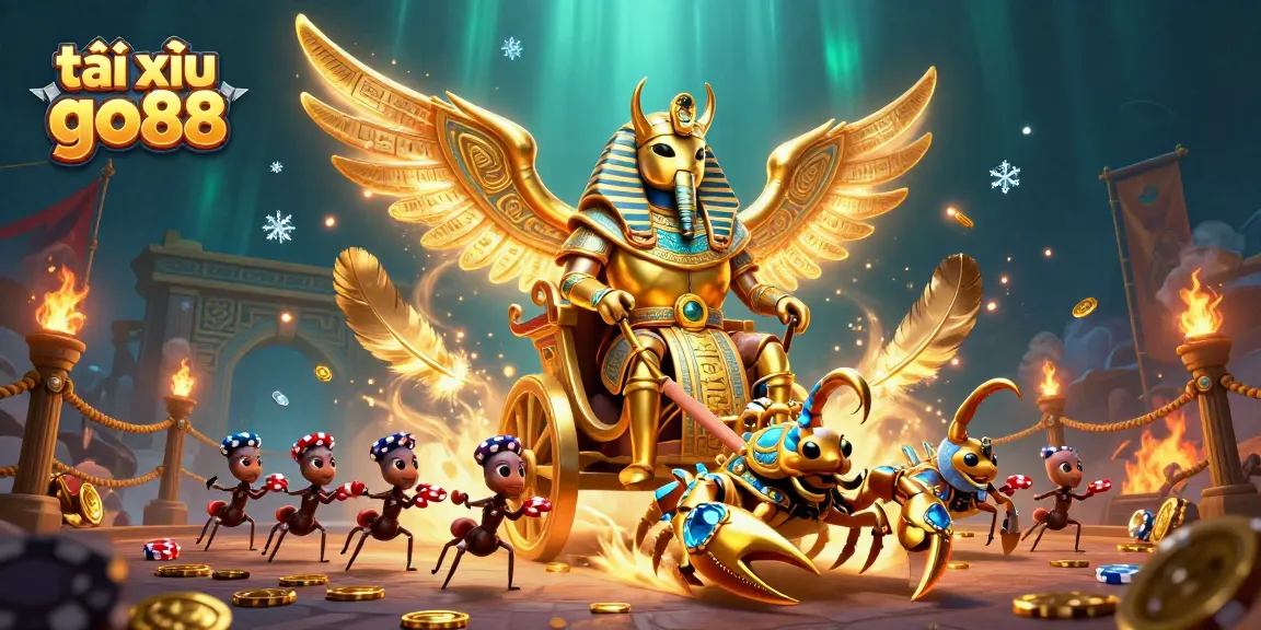 Engage with tài xỉu go88 action as a golden beetle leads a vibrant casino adventure.