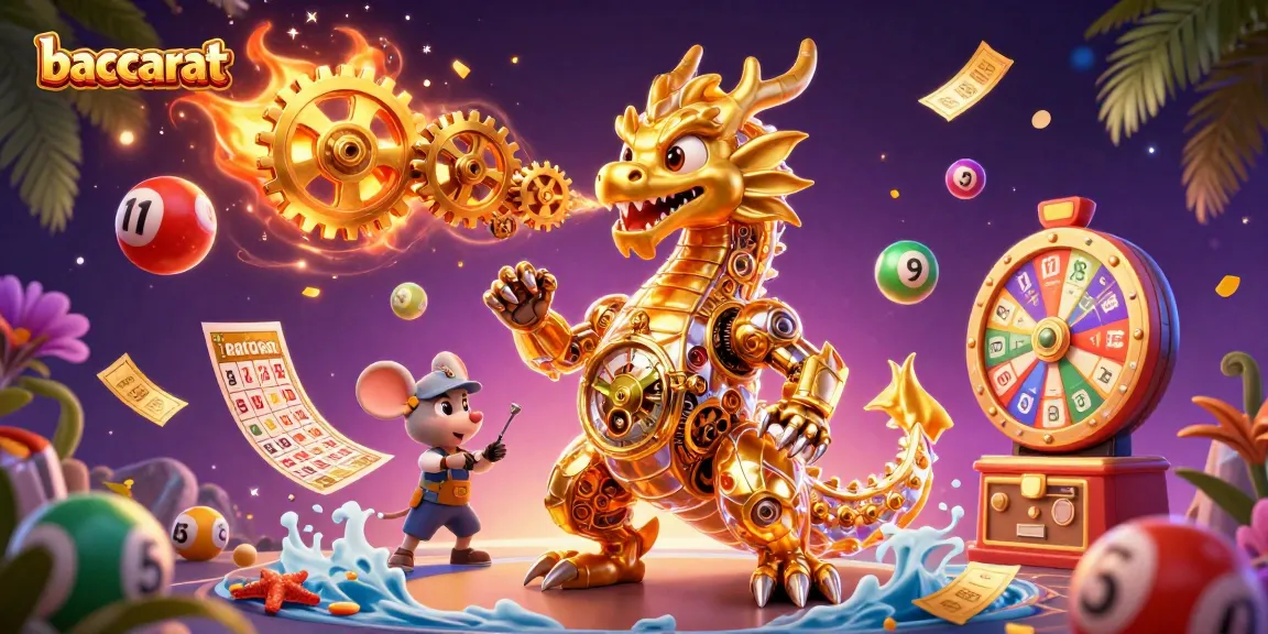 Baccarat gameplay scene with a golden dragon and vibrant casino elements, capturing the excitement of winning.