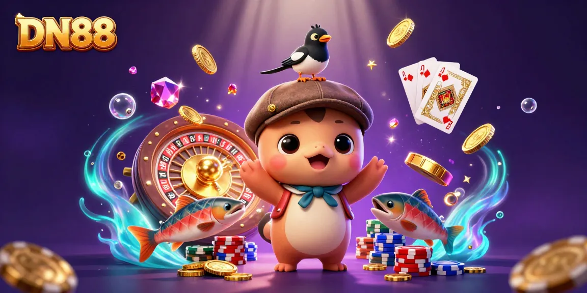 Experience thrilling gameplay at DN88 as vibrant characters celebrate winning with sparkling coins.