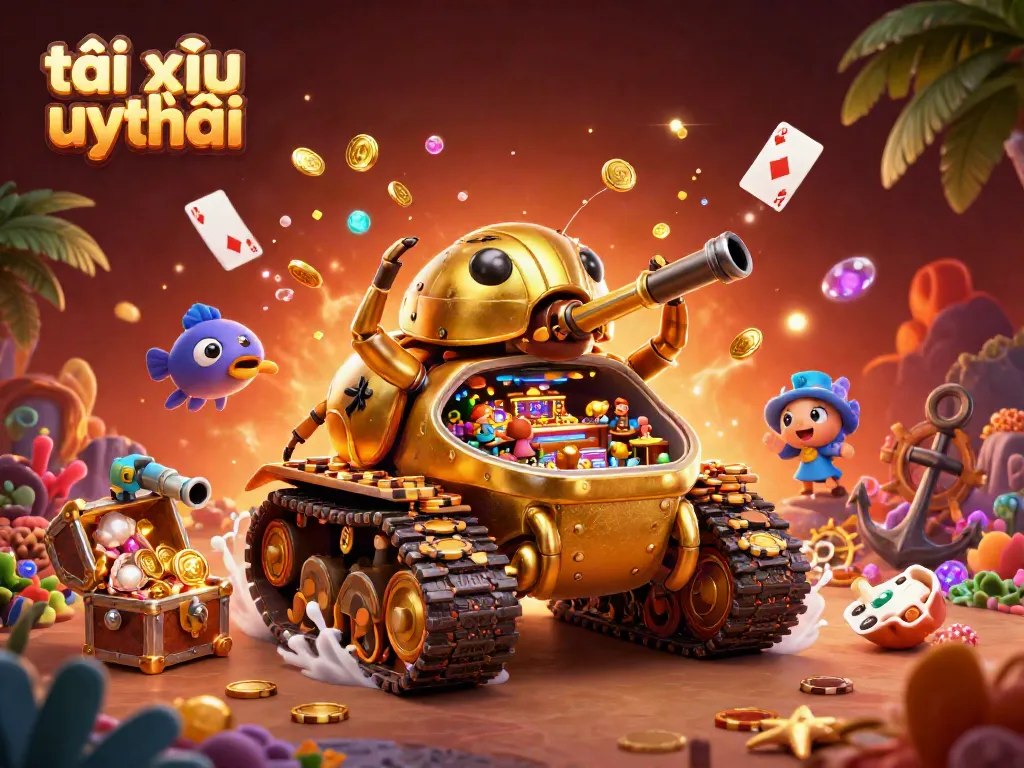Engage in the excitement of tài xỉu uy tín with a vibrant 3D illustration featuring casino elements.