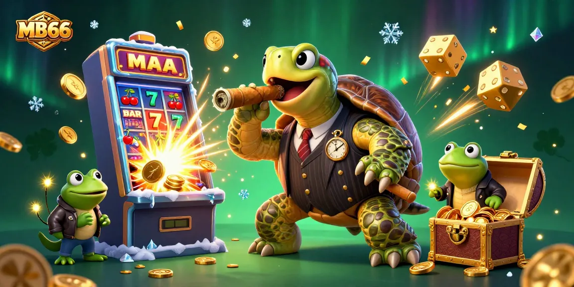 Experience the thrill at MB66 with this vibrant casino scene featuring a snapping turtle and bullfrogs.