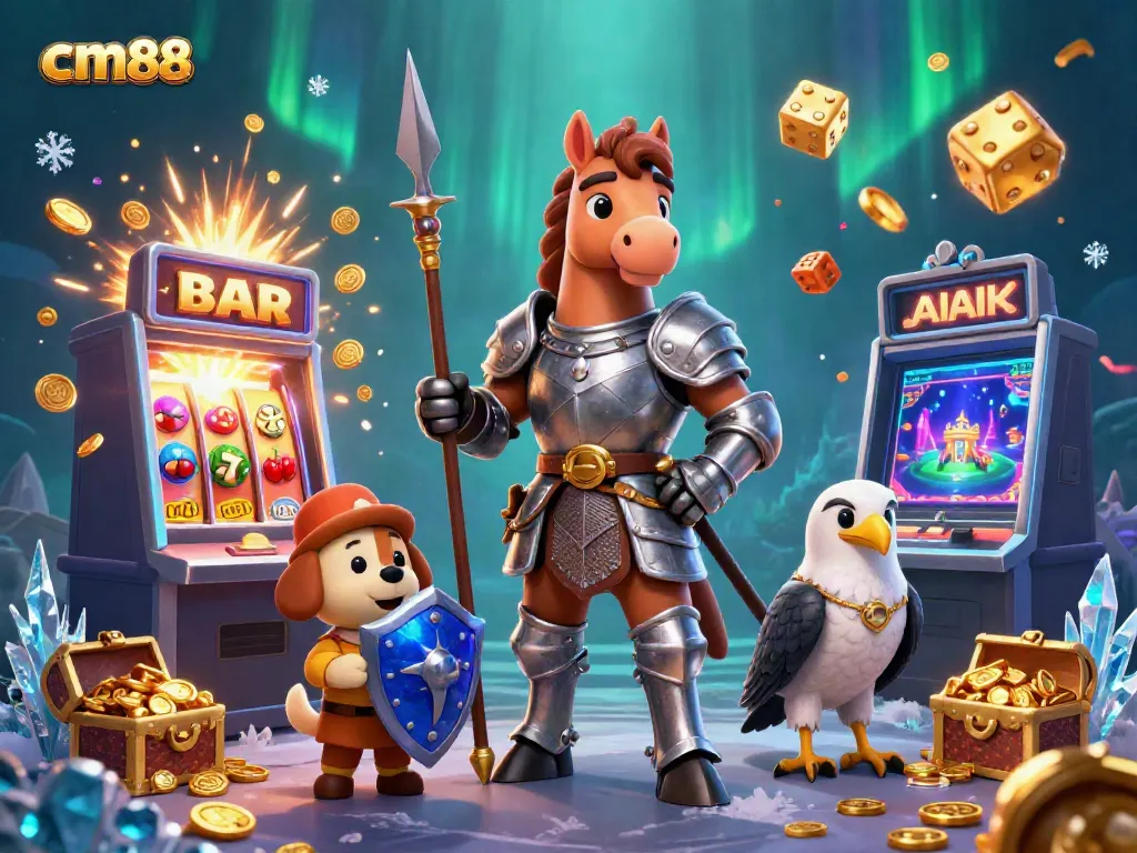 Experience the excitement of cm88 with a knight, squire, and falcon amidst a jackpot explosion of coins.