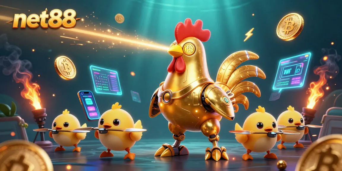 Engage in thrilling bets with net88 at this futuristic casino scene featuring a golden robot.