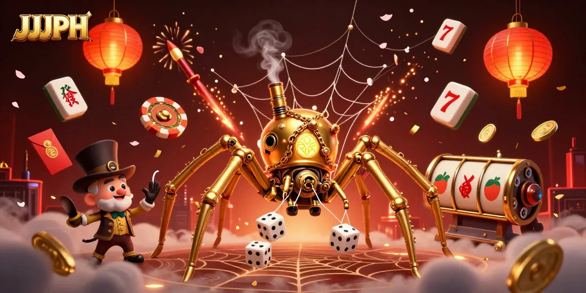 Engage in thrilling gameplay at JJJPH with intricate web of lucky slot symbols and enchanted atmosphere.