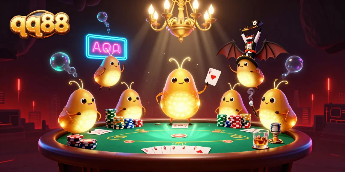 Experience thrilling gameplay at QQ88 with lively glowworms lighting up a vibrant casino scene.