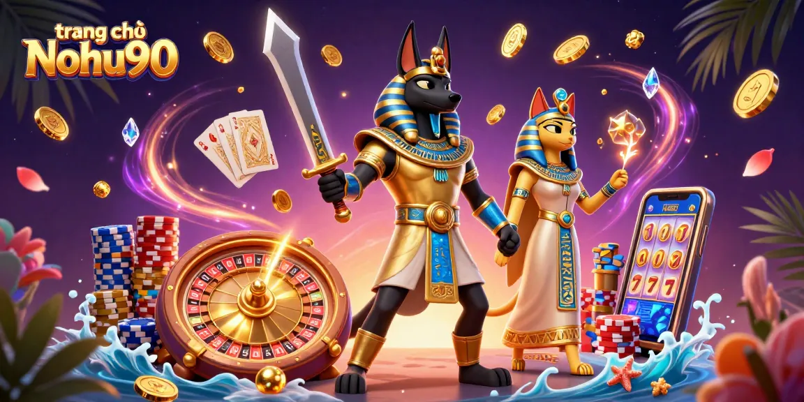 Experience the excitement of trang chủ Nohu90 with ancient warriors, casino games, and vibrant treasures.