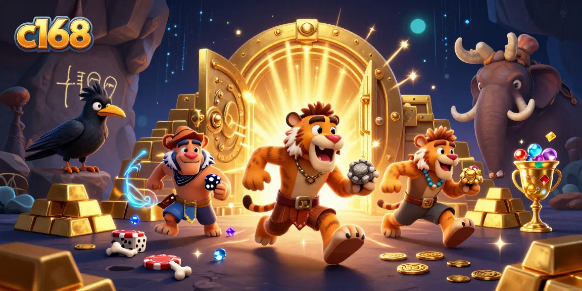 C168 captivates gamblers with its vibrant prehistoric casino scene featuring unique characters and shimmering treasures!