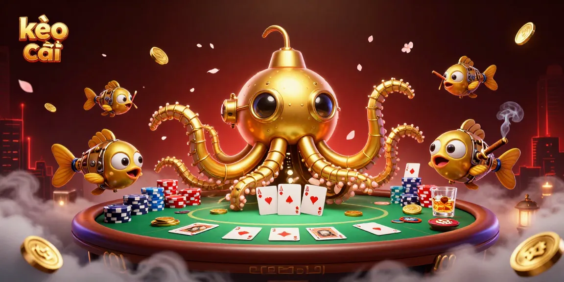 Experience kèo nhà cái with golden kraken submarine amidst vibrant casino elements and rich action.