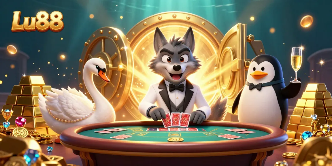 Experience thrilling casino action with Lu88 in a vibrant, glamorous 3D illustration.
