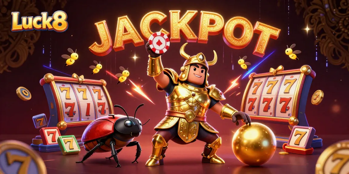 Luck8 celebrates winnings with a vibrant scene of victory in a colorful online casino environment.