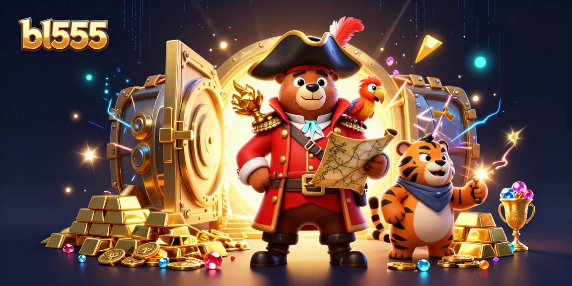 Win big with bl555 in a captivating casino adventure featuring a pirate captain, tiger, and treasures!
