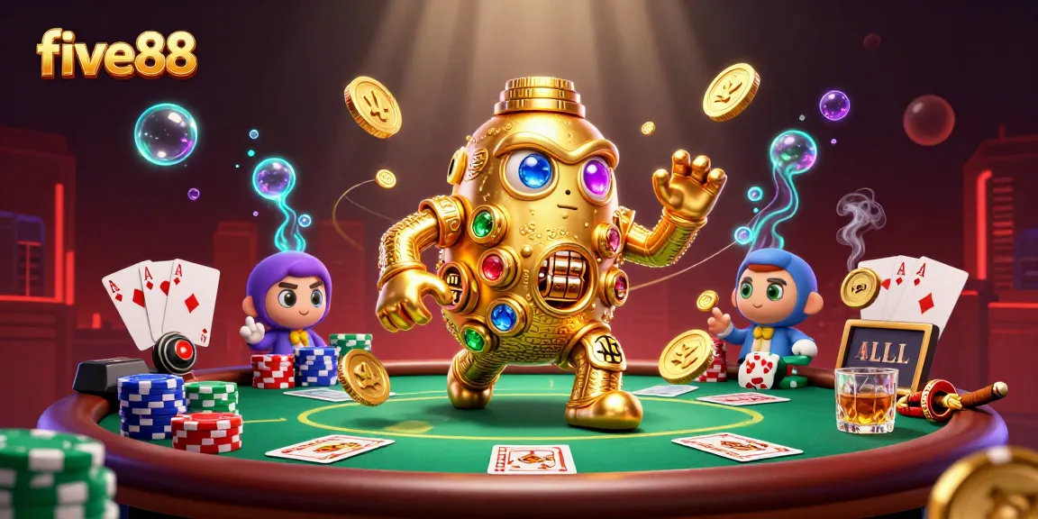 Experience thrilling gaming at five88 with a vibrant 3D casino scene showcasing exciting poker elements.
