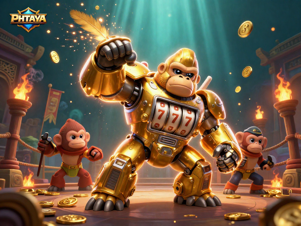 PHTAYA's engaging golden gorilla mech slot game adventure with captivating casino elements.