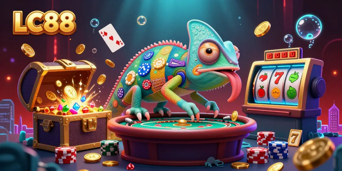 LC88 casino owner capturing golden coins with a vibrant underwater scene and spinning slot reels.