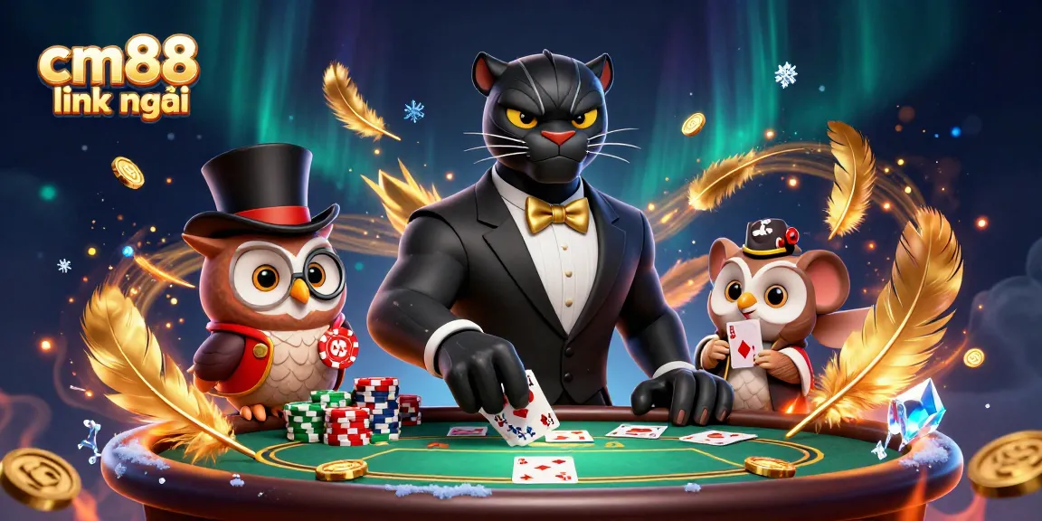 Join the fun and excitement at cm88 link mới with stylish characters and poker action in a vibrant casino illustration.