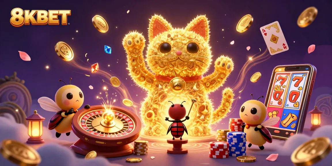 Experience thrilling 8KBET gameplay through vibrant 3D casino elements and dynamic lucky symbols.