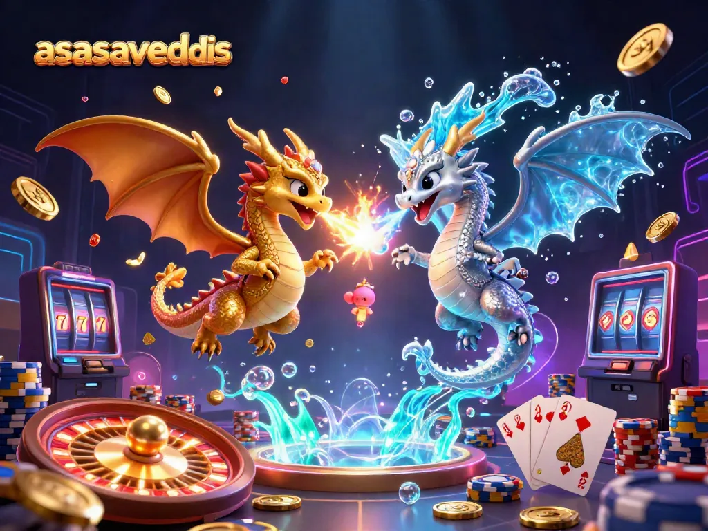 Engage with the exhilarating world of asasavedis as twin dragons unleash fiery and icy breath amidst cascading coins and games.