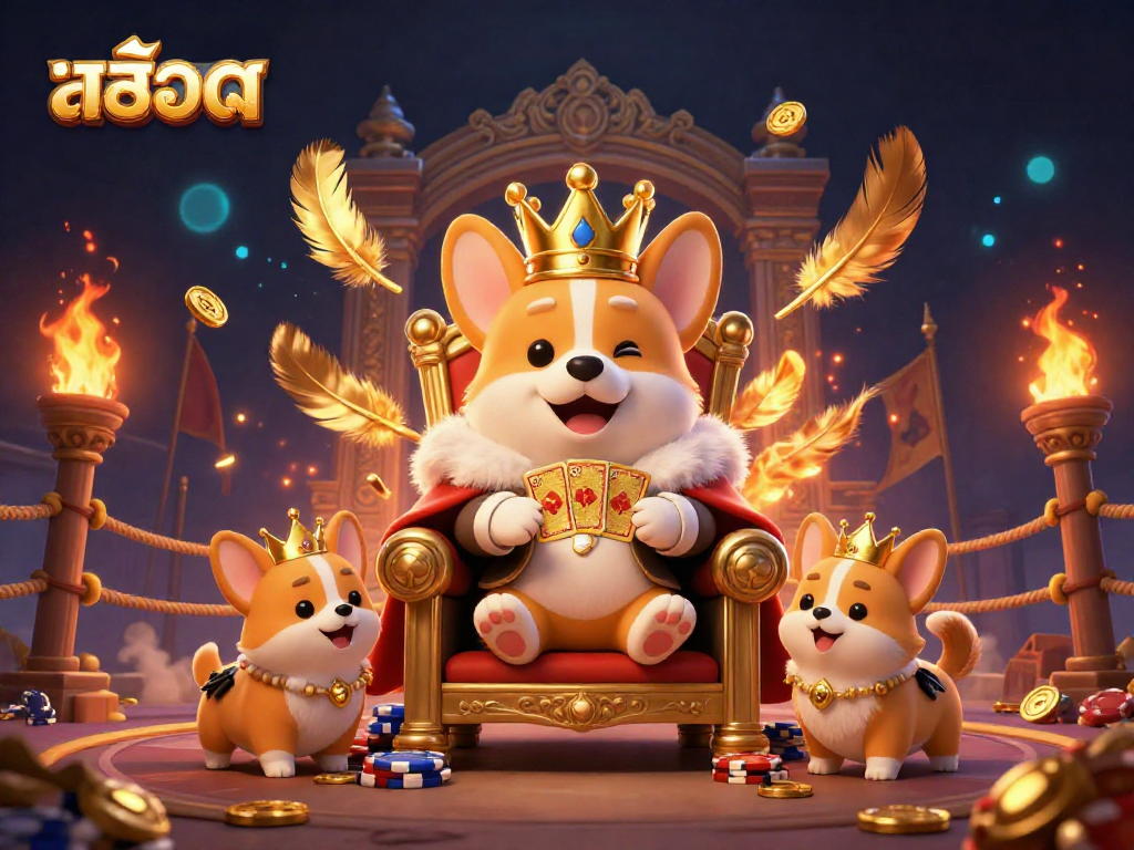 Spin the สล็อต reels with a royal corgi surrounded by thrilling casino elements.
