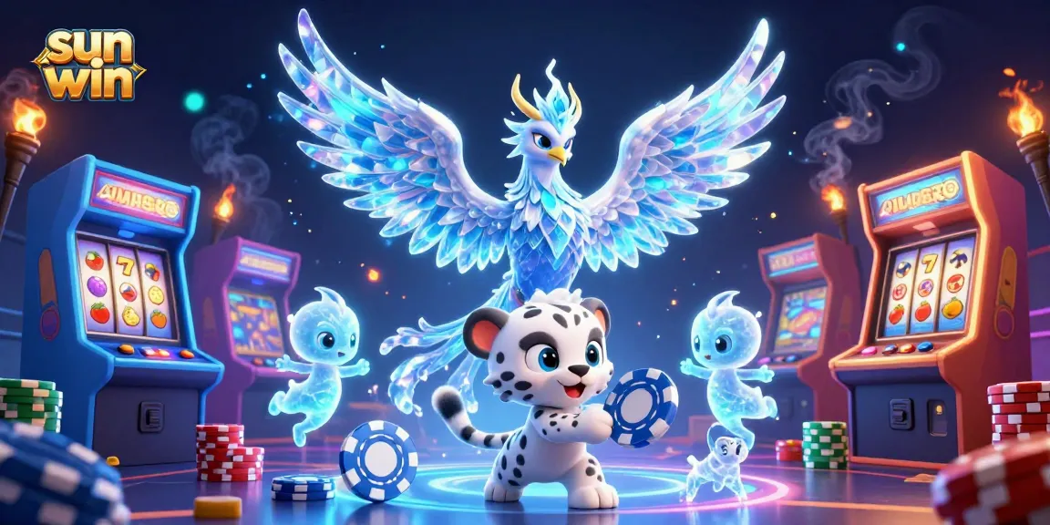 Spin to win in the sun win casino with vibrant slot reels and playful characters.