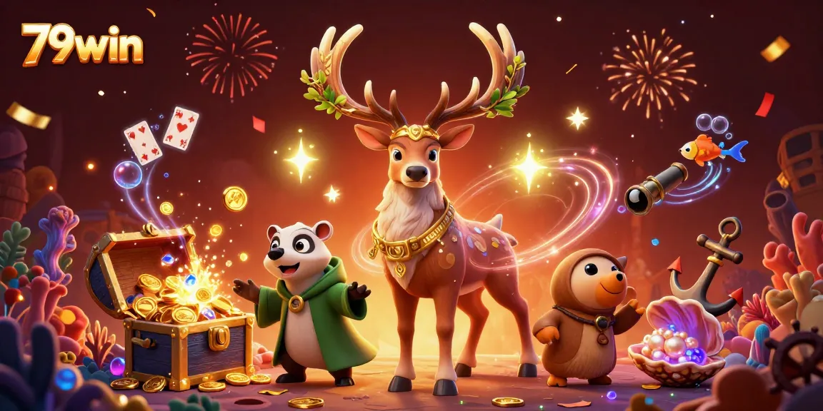 Experience the thrill of winning with 79win's vibrant casino-themed illustration featuring dynamic elements.