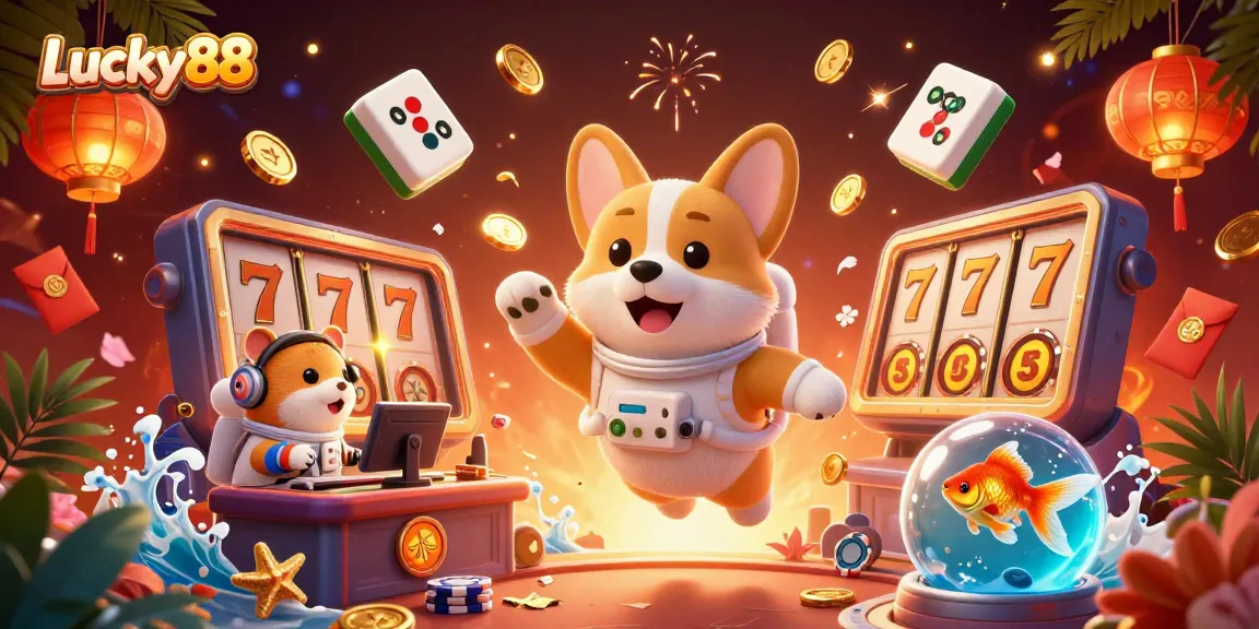 Engage in thrilling gameplay at Lucky88 with vibrant casino elements and characters in a dynamic scene.