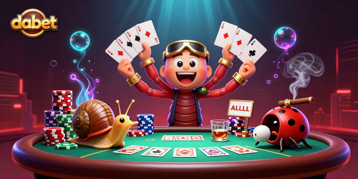 Dabet showcases intense poker action with a dynamic 3D casino scene featuring a millipede dealer and high-roller snail.